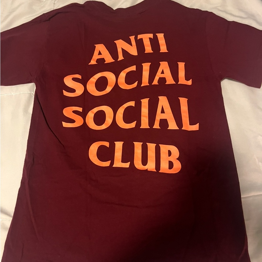 Anti Social Social Club Burgundy Tee with Orange Logo - Picture 2 of 2